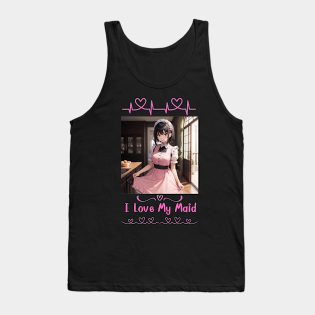 I Love My Maid Heart Anime Girl Tank Top by Clicks Clothes